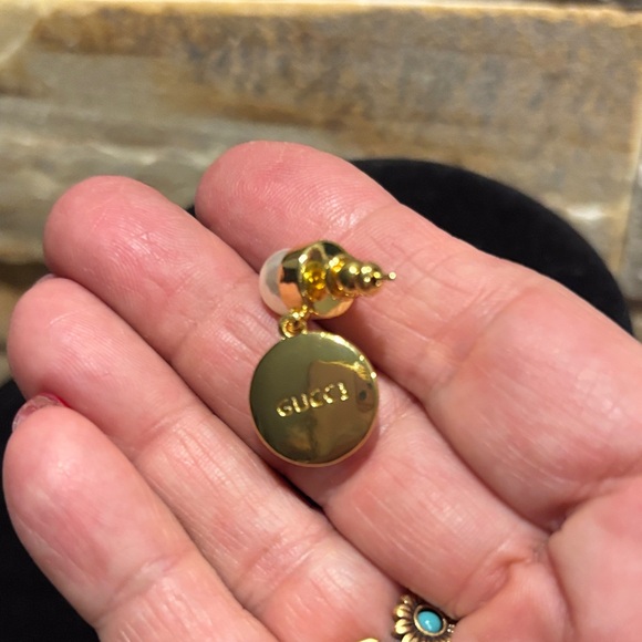 Gold and White GG Logo Pearl Earrings - Picture 3 of 4